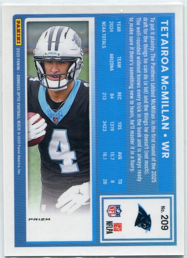 Tetairoa McMillan 2025 Panini Donruss Optic Rated Rookie Blue Hyper Prizm RC #209