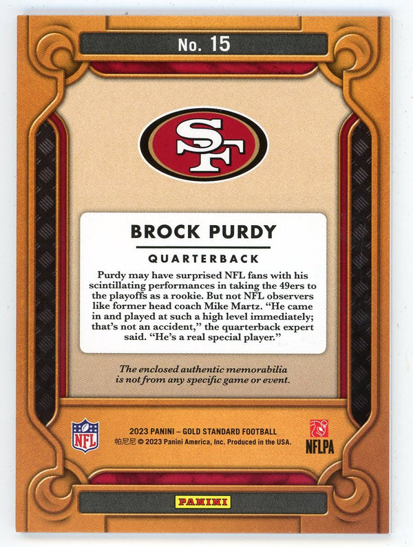 Brock Purdy 2023 Panini Gold Standard Patch Relic #15