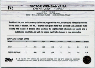 Victor Wembanyama 2024 - 2025 Topps Chrome Blue Basketball Refractor Card #193