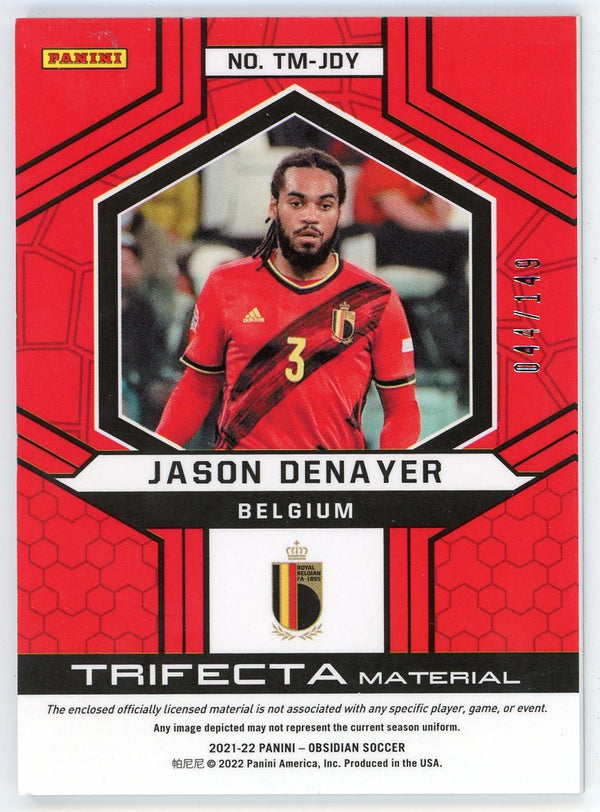 Jason Denayer 2021-22 Panini Obsidian Trifecta Patch Relic Card #TM-JDY