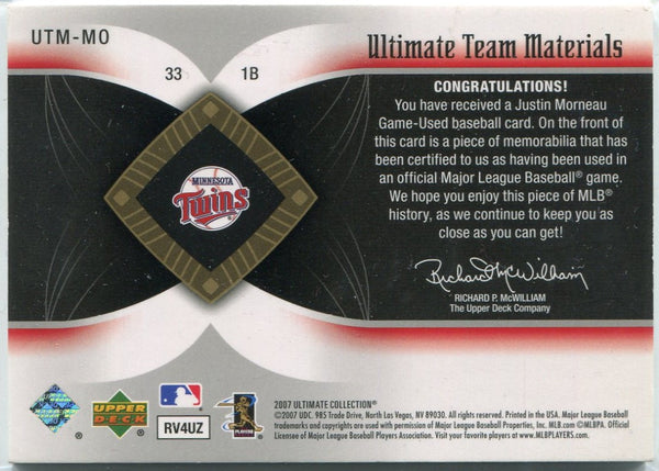 Justin Morneau 2007 Upper Deck Ultimate Collection 2 Color Patch Card #UTM-MO 1/25