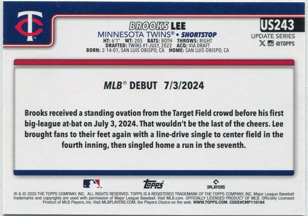 Brooks Lee 2025 Topps Update Yellow Boarder Parallel RC #US243