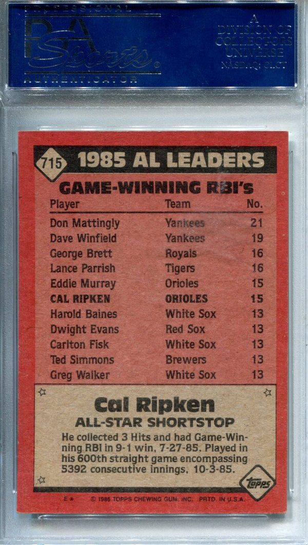 Cal Ripken Jr. 1986 Topps #715 PSA Authentic Auto Card