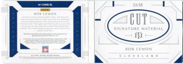 Bob Lemon 2021 Panini National Treasures Jersey/Autographed Booklet Card #CSMB-BL 13/15