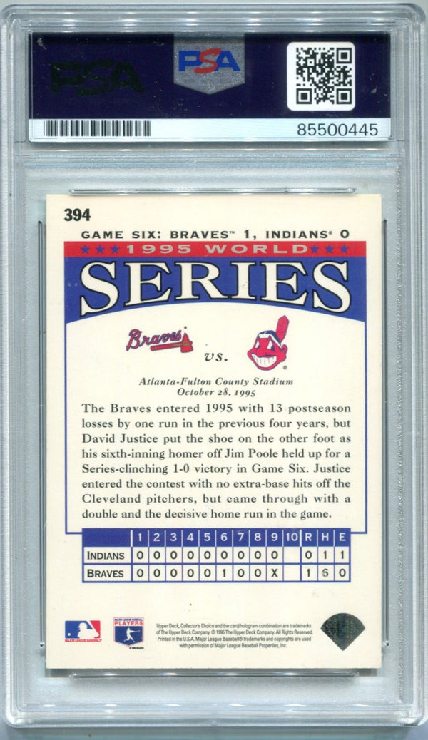 David Justice 1995 Upper Deck #394 World Series Card PSA AUTH