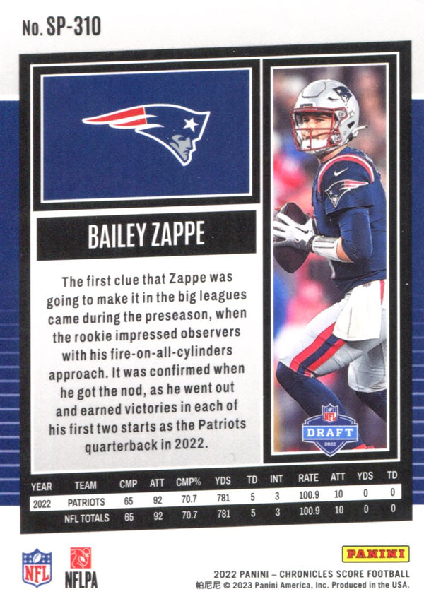 Bailey Zappe 2022 Panini Score Rookie Card