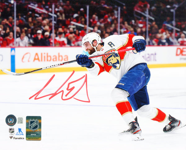 Aaron Ekblad Autographed Florida Panthers White Jersey Shooting 8x10 Photo