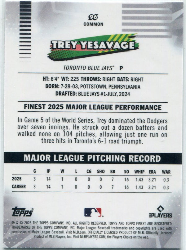 Trey Yesavage 2026 Topps Finest Common RC #96