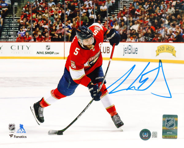 Aaron Ekblad Autographed Panthers Shooting Red Jersey 8x10 Photo
