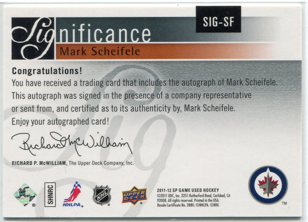 Mark Scheifele Autographed 2011 - 2012 Upper Deck SP Game Used RC 31/50