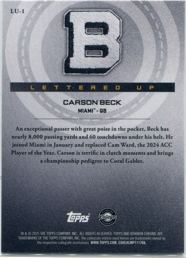 Carson Beck 2025 Bowman Chrome U RC #LU-1