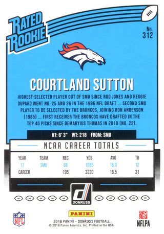 Courtland Sutton 2018 Panini Donruss Rated Rookie Card #312