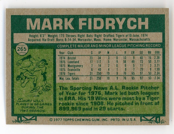 Mark Fidrych 1977 Topps A.L. All-Star #265 Card