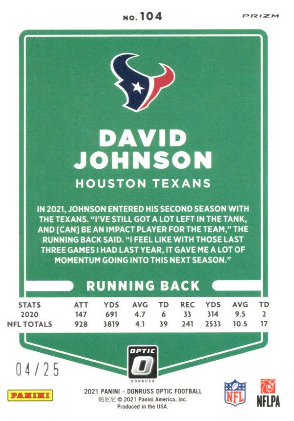 David Johnson 2021 Panini Donruss Optic Card #104 #4/25