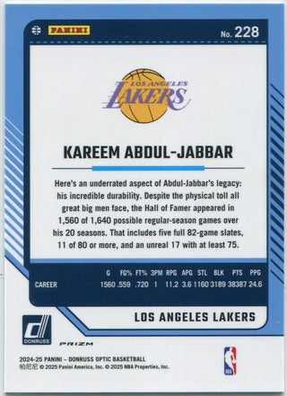 Kareem Abdul-Jabbar 2024 - 2025 Panini Donruss Optic Blue Laser Prizm Card #228