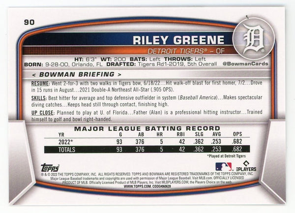 Riley Greene 2023 Topps Bowman #90 Card