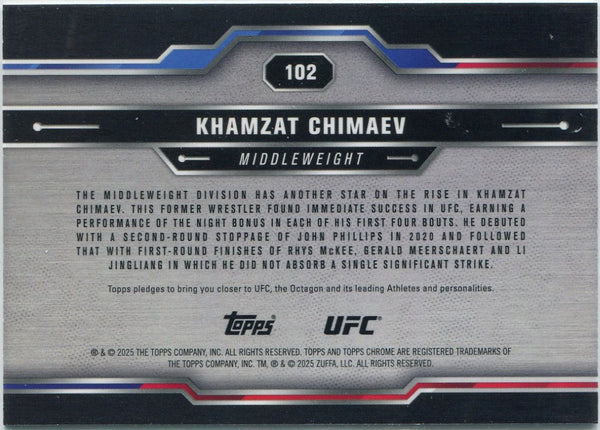 Khamzat Chimaev 2025 Topps Chrome UFC Teal Laser Refractor Card #102 16/175