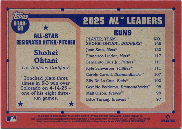 Shohei Ohtani 2026 Topps Series 2 All Star Foil Card # 91B2-50