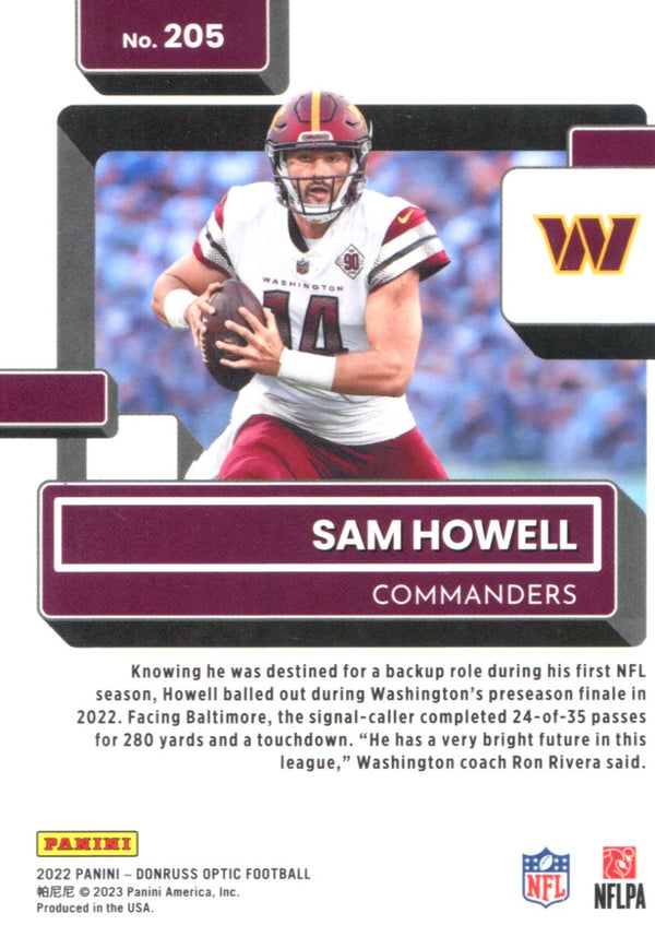 Sam Howell 2022 Panini Donruss Optic Rated Rookies Card #205