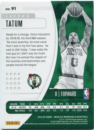 Jayson Tatum 2019 - 2020 Panini Absolute Purple Parallel Card #91 10/25