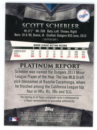 Scott Schebler Autographed 2014 Topps Bowman Platinum #AP-SSC