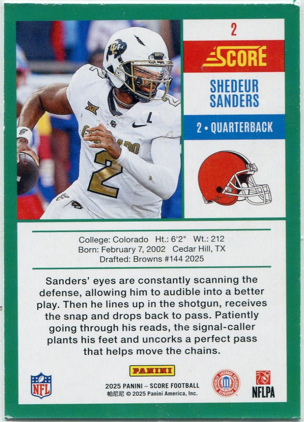 Shedeur Sanders 2025 Panini Score RC #2