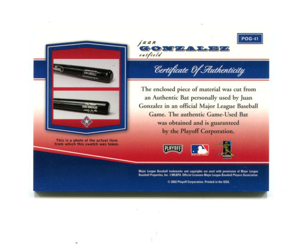 Juan Gonzalez 2002 Playoff Piece of the Game #POG-41 Card