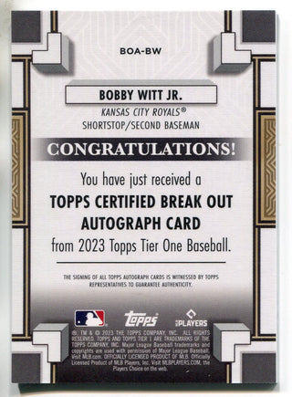 Bobby Witt Jr. Autographed 2023 Topps Tier One Certified Break Out Card #BOA-BW