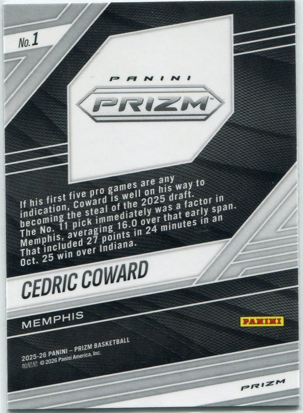 Cedric Coward 2025 - 2026 Panini Prizm Fearless Silver Prizm RC #1