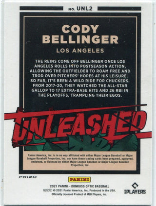 Cody Bellinger 2021 Panini Donruss Optic Unleashed Cody Bellinger Prizm Card #UNL2