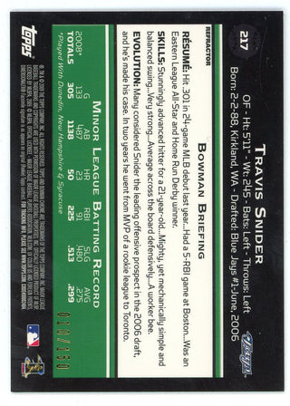 Travis Snider 2009 Topps Bowman Chrome Rookie Card #217