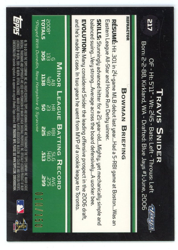 Travis Snider 2009 Topps Bowman Chrome Rookie Card #217