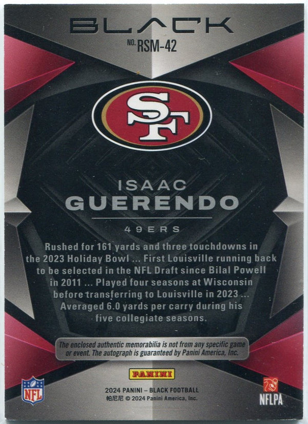 Isaac Guerendo 2024 Panini Black Dual 2 Color Patch/Autographed RC #RSM-42 62/75