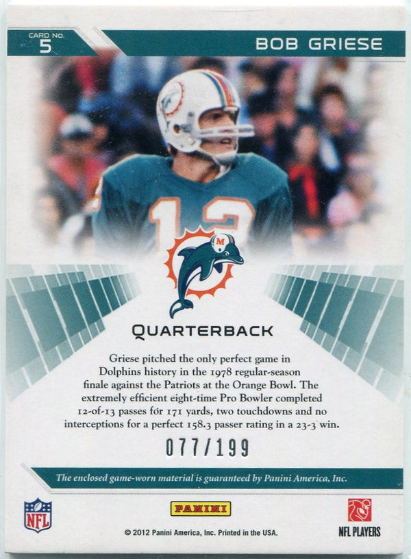 Bob Griese 2012 Panini Elite Back To The Future Jersey Card #5 77/199