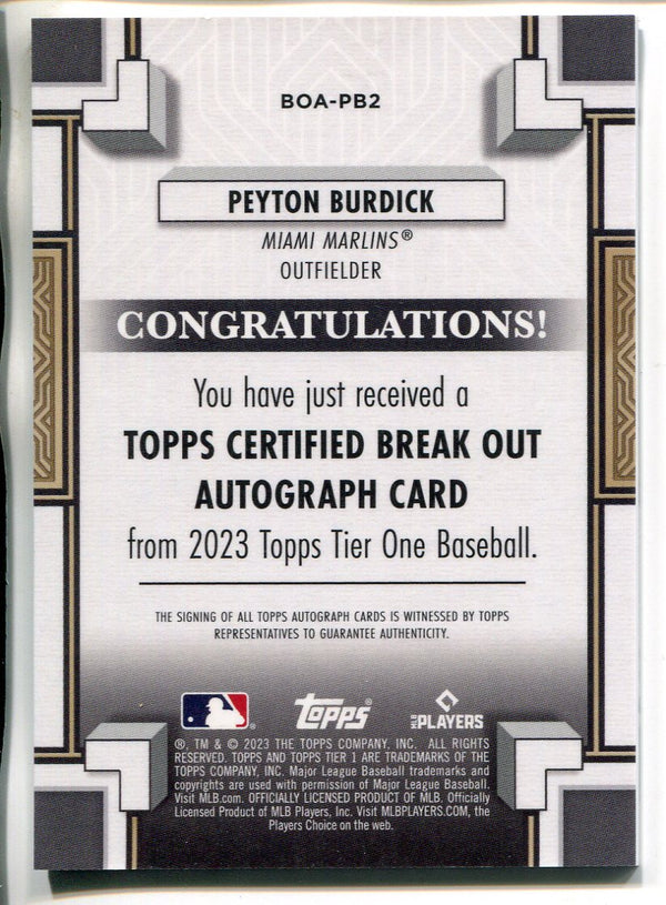 Peyton Burdick Autographed 2023 Topps Tier One Break Out Rookie Card #BOA-PB2