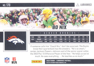 Bo Nix 2024 Panini Luminance Rookie Card #178