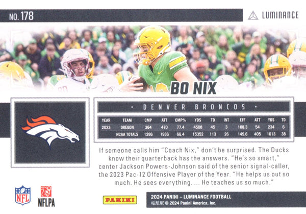 Bo Nix 2024 Panini Luminance Rookie Card #178