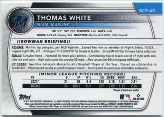 Thomas White 2025 Bowman Chrome Prospects Yellow Wave Refractor RC #BCP-69 56/75