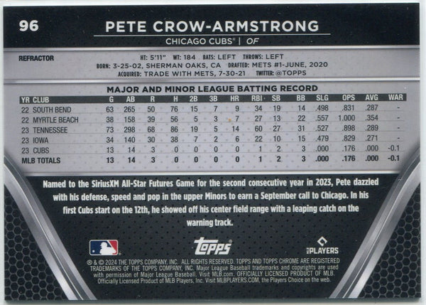 Pete Crow-Armstrong 2024 Topps Chrome Black Refractor RC #96 127/199