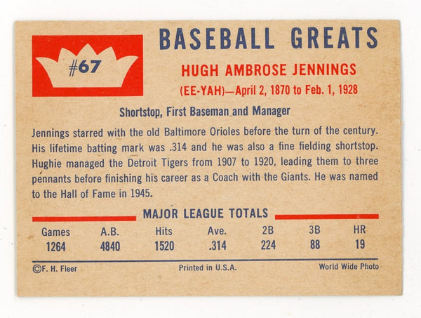 Hughie Jennings Fleer #67 Card