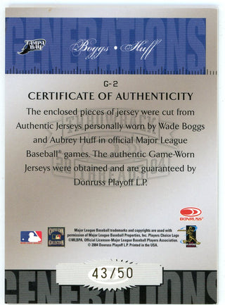Wade Boggs/ Aubrey Huff 2004 Donruss Throwback Threads Generations Patch Relics