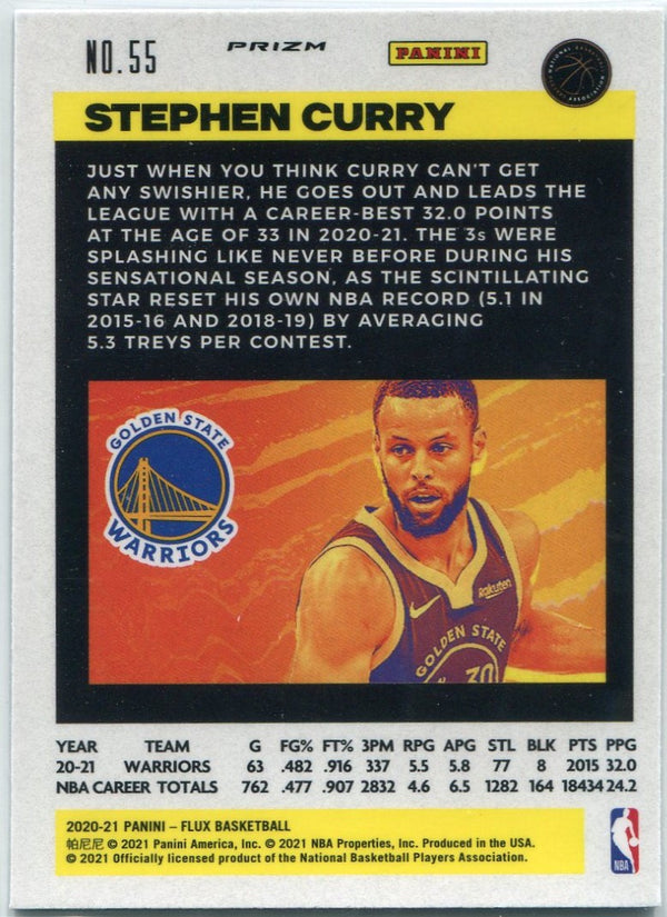 Stephen Curry 2020 - 2021 Panini Flux Blue Prizm Card #55