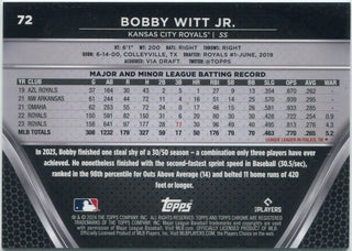 Bobby Witt Jr 2024 Topps Chrome Black Blue Refractor Card #72 20/75