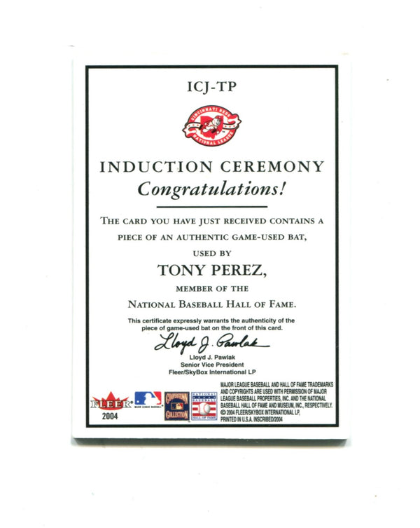 Tony Perez 2004 Fleer Induction Ceremony #ICJ-TP 013/100 Card