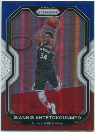Giannis Antetokounmpo 2020 - 2021 Panini Prizm Red White & Blue Prizm Card #111