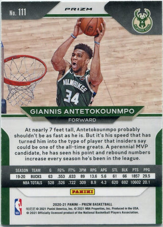 Giannis Antetokounmpo 2020 - 2021 Panini Prizm Red White & Blue Prizm Card #111