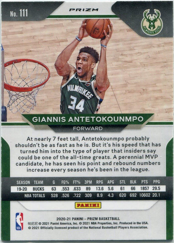 Giannis Antetokounmpo 2020 - 2021 Panini Prizm Red White & Blue Prizm Card #111