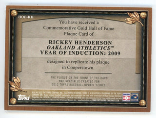 Rickey Henderson 2012 Topps Update Commemorative Hall of Fame Plaques #HOF-RH