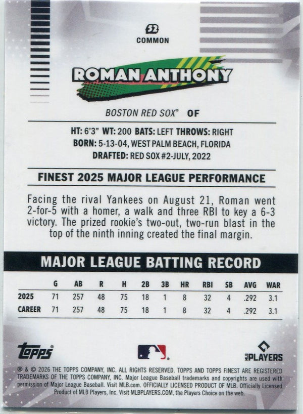 Roman Anthony 2026 Topps Finest Common RC #52