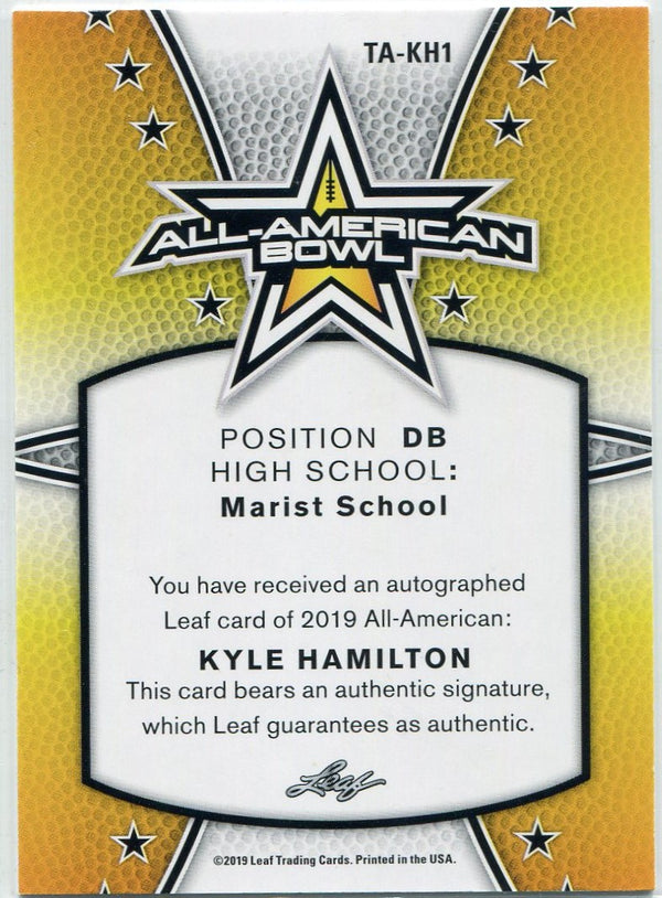 Kyle Hamilton 2019 Leaf All-American Bowl Autographed Card #TA-KH1 4/20